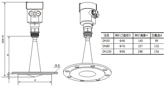 RD-709型液氨儲罐雷達(dá)液位計尺寸圖